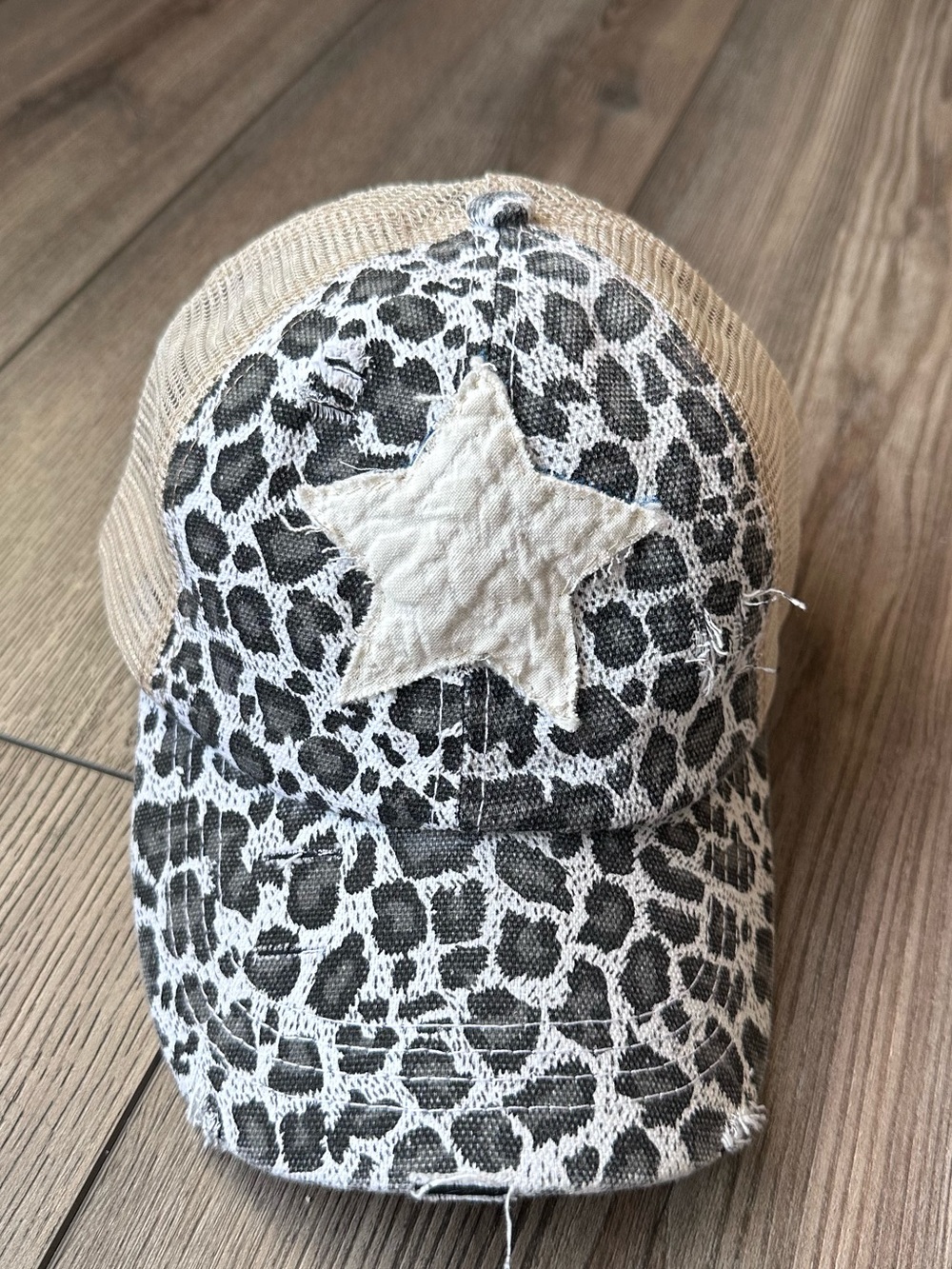 Quilted Star Leopard Baseball Hat; Handmade Quilt Shabby Chic Animal Print Hat